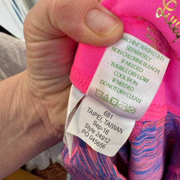 Lilly Pulitzer Luxletic Weekender Legging Pink Blue Stretch Athletic Size L - Picture 8 of 10